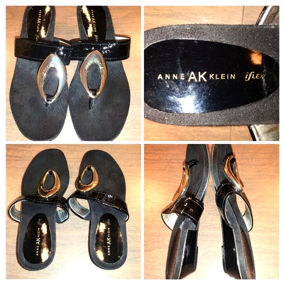Anne Klein | Shoes | Anne Klein Womens Thong Sandals Black Patent ...